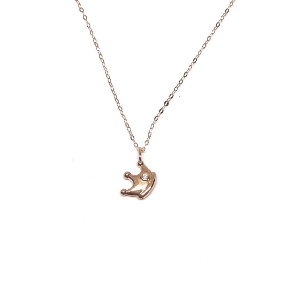 18k Rose Gold Diamond Crown Pendant Necklace